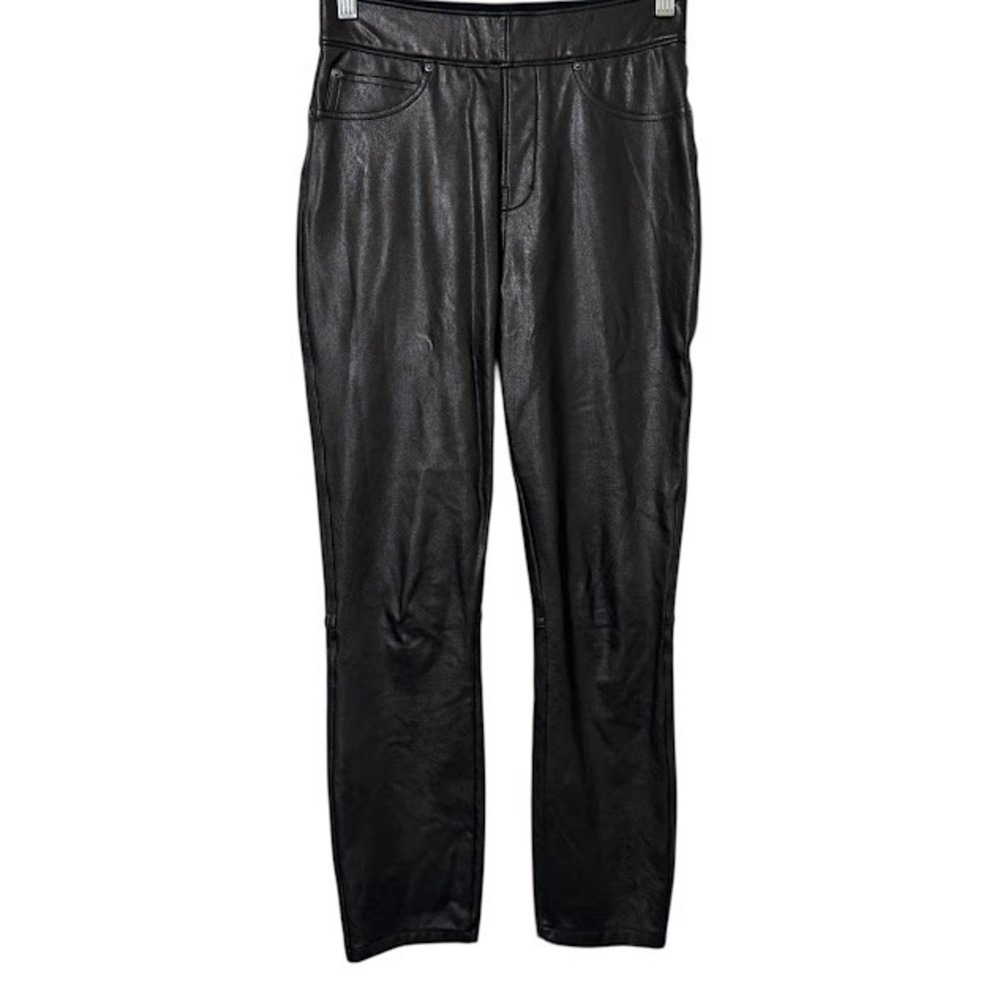 Spanx Dark Brown Faux Leather Like Skinny Tummy Control Legging Crop Pants XS‎